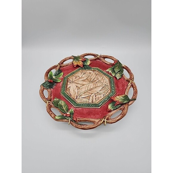 Fitz & Floyd Christmas Lodge Wall Plate Canape Plate 10 1/2" w Hanging Bracket - Picture 11 of 12